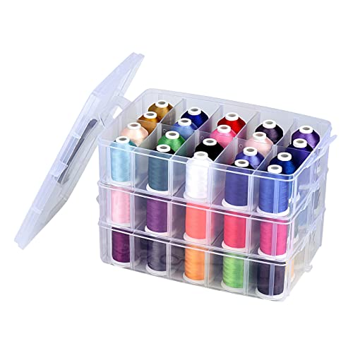 Simthread 3-Layer Thread Organizer Box 60 Spools Stackable Storage Case - size: 3 Layers Case