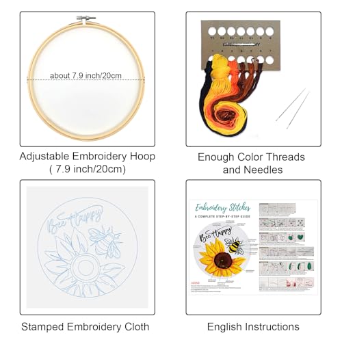 Louise Maelys Sunflower Bee Embroidery Kit for Beginners Gift DIY Set - color: Bee Happy