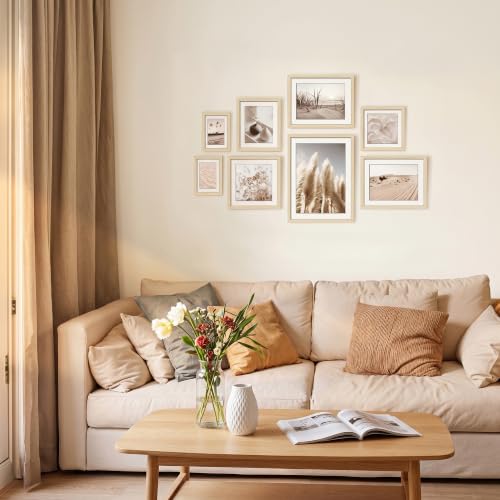 ArtbyHannah Gallery Wall Frame Set, 8 Pack Beige Picture Frames, Large - color: Beige, size: Large