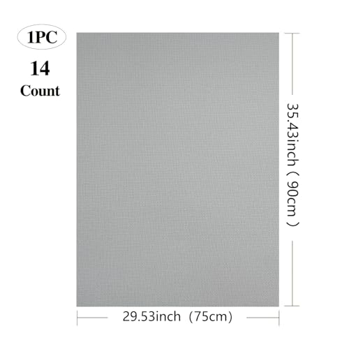 14CT Aida Cloth - 30x35 Inch Cross Stitch Fabric for Embroidery, Pre-Cut Needlework Material, Acid-Free, Durable Weave(Light Grey) - color: Light Grey