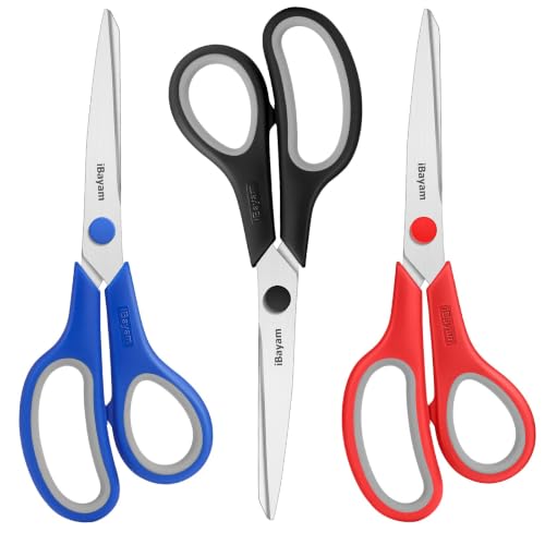 iBayam 8.5" Household Scissors All Purpose 3 Pack, Red Black Blue Scissors - color: Red, Black, Blue, size: 3-Pack