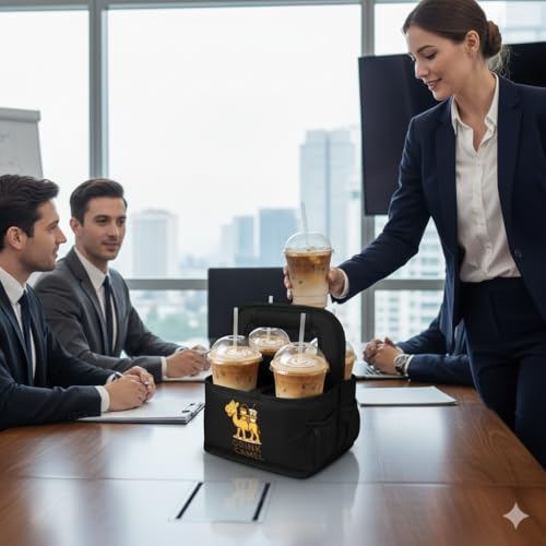 Drink Carrier with Handle – Durable No-Spill Insulated (4 Cup, Black) - color: Jet-Black, size: 4 cup