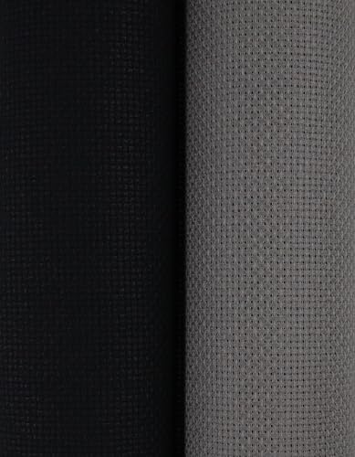 KCS 2 pc of 15" x 18"(38cmx45cm) Counted Cross Stitch Cotton Aida Cloth Needlework Fabric Box (Dark Grey+Black,16CT) - color: Dark Grey+black, size: 16CT