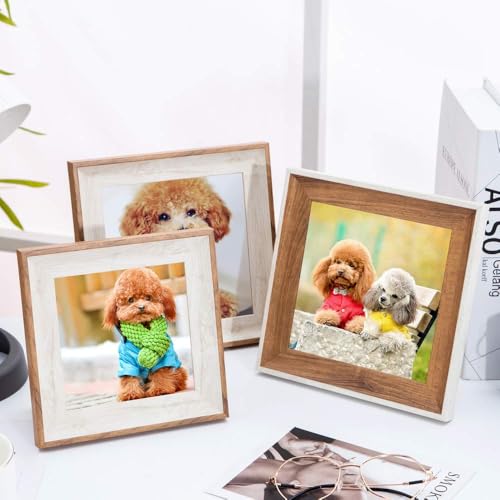 Wooden 6x6 Square Picture Frames with Acrylic -Set of 2- Wall Mount & Table top Display Photo Frames Decor, Great for Baby Pictures, Weddings, Portraits,Christmas gifts