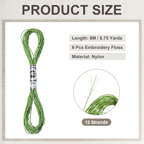PATIKIL 6 Skeins Embroidery Floss, Metallic Embroidery Thread Nylon Threads Bracelets String for Cross-Stitch Hand Embroidery, Grass Green - color: Grass Green
