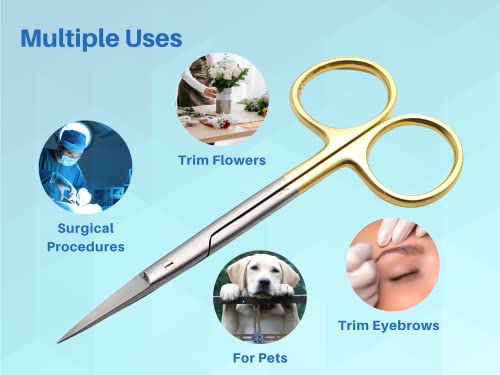 ARTMAN INSTRUMENTS 4.5" Straight Iris Dissecting Scissors | Extra Sharp | Gold Plated Handle | Precision Cutting for Dissection, Lab, Dental, Surgical, Art & Craft Use | Fine-Tip for Delicate Work