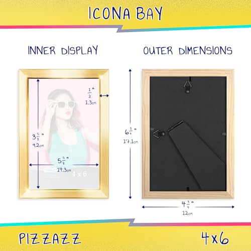 Icona Bay 4x6 Picture Frame, Gold Solid Wood Scandinavian Style Frame for Photo, Pizzazz Collection - color: Gold, size: 4x6
