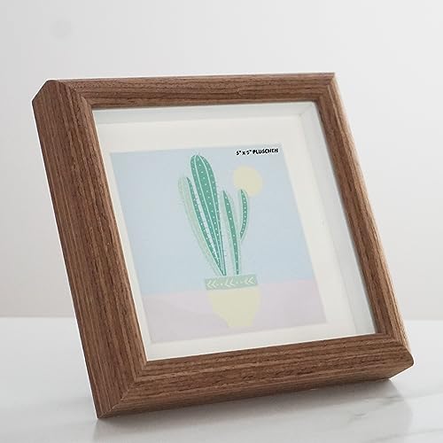 5x5 Wooden Picture Frame with 4x4 mat, 5x5 Square Picture Frame with Glass, For Wall and Desktop Display, Wood Photo Frame - size: 5X5