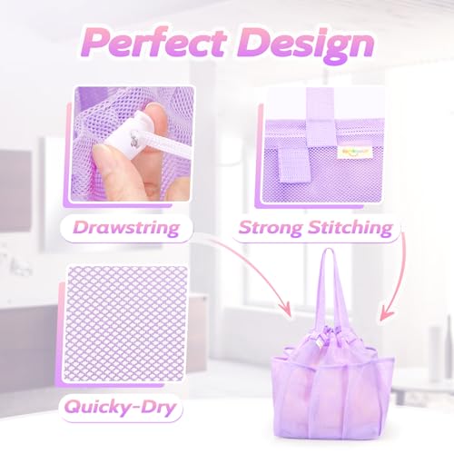 famichan Mesh Shower Caddy Portable with Drawstring, Dorm Room Essentials for College Students Girl & Boy, Larger Shower Bag for Camping,Swimming,Gym,Travel,Bathroom - Purple - color: PURPLE