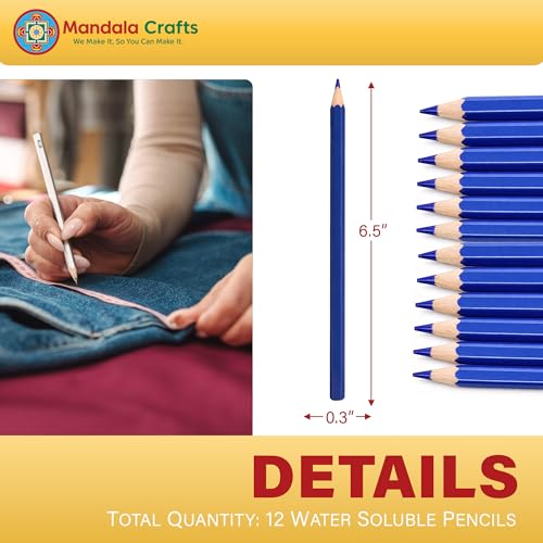 Mandala Crafts Blue Water Soluble Fabric Pencils for Sewing Quilting - color: Blue