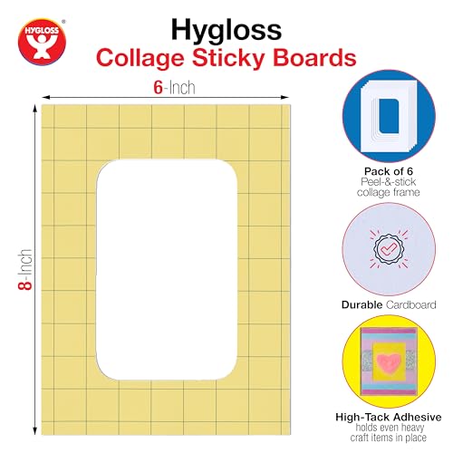 Hygloss Sticky Collage Frames - 6 Pack 6” x 8” Self Stick Collage Boards for Kids - Peel & Stick Mounting Boards for Art Projects, School Crafts, Classrooms, and DIY Displays - size: 6-Pcs, style: Frame 6” x 8”