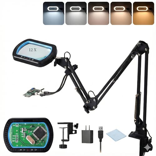 12X Magnifying Glass, 5000LM 5 Colors Temperatures & 10 Brightness