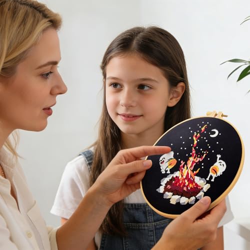 Crafmanoe Embroidery Kits for Beginners Adults, Cute Hand Embroidery Starter Kits, Counted Cross Stitch Kits for Beginners DIY Craft Kits for Adults Women, Embroidery Hoops, Thread and Video Tutorial - color: H2058, size: 8Inch