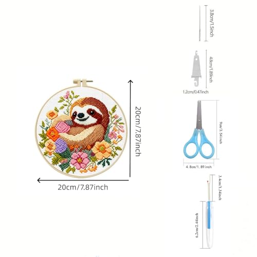 LSLFQYQSK Beginners Embroidery Kits - Small Animal DIY Cross Stitch Kits,Including,Stamped Flower Patterns,Hoop,Color Threads,Tools (Style D) - style: Style D
