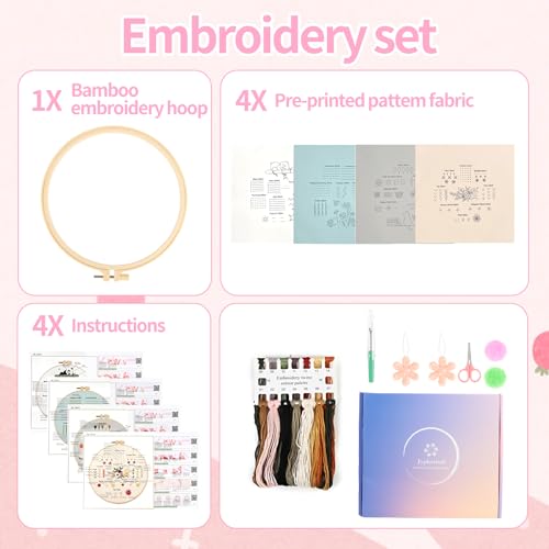 Jyphorixal Embroidery Kit for Beginners Adults Cross Stitch Starter Kit Needle Point Supplies 30 Basic Stitches in 4 Set, DIY Craft Lover Starter Hand Stitch - color: Panda