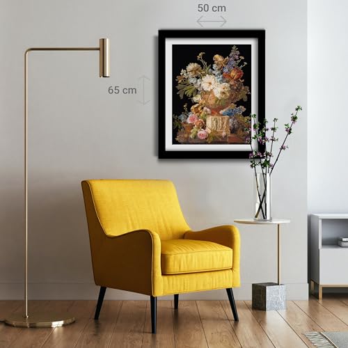 Thea Gouverneur - Counted Cross Stitch Kit - Flower Still-Life with an Alabaster Vase - Aida - 18 Count - for Adults - DMC Embroidery Threads and Other Cross Stitch Supplies Included - 580A - color: 580A Aida