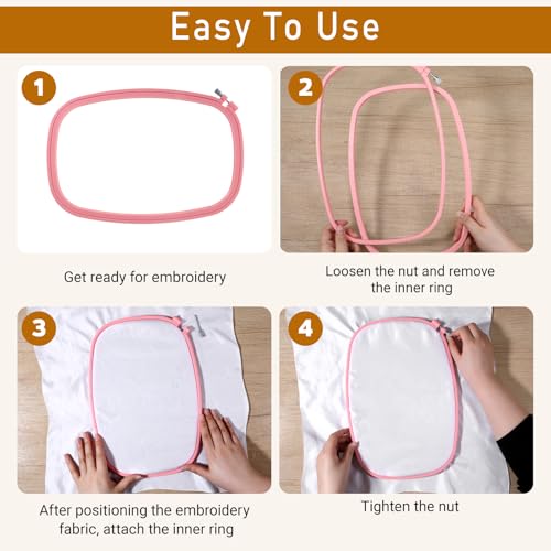5 Size Rectangular Embroidery Hoops Set, Reusable Cross Stitch Hoops, ABS Plastic Candy Color Embroidery Hoop, Frames Rings for DIY Craft Sewing Project Needlework