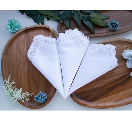 MileyMarla Ladies Embroidery Cotton White Handkerchiefs Lace Wedding Hankies - color: J06-3pcs C