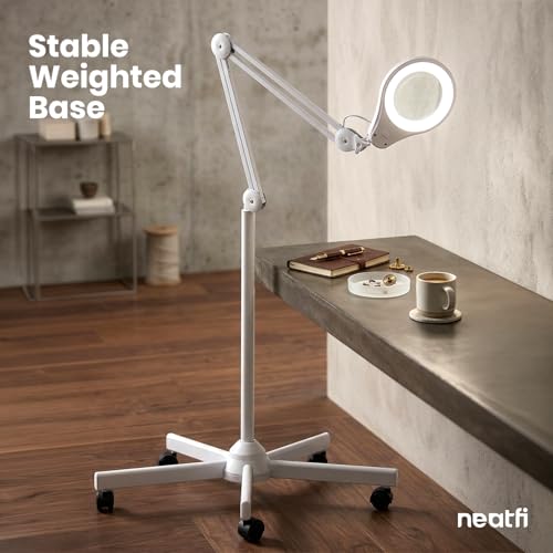 Neatfi LED Bifocal Magnifying Floor Lamp, 1200 Lumens, 5D + 20D (White) - color: White, size: 5 Inches
