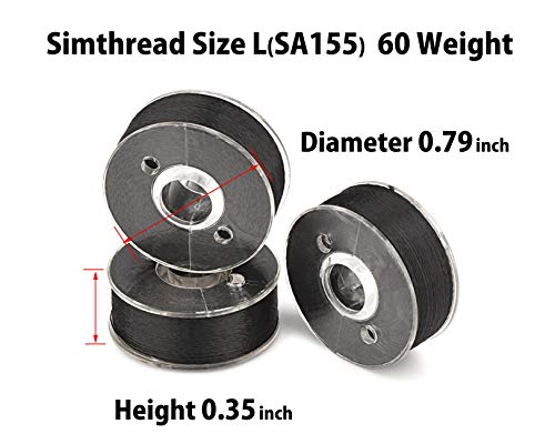 Simthread 144pcs Size L SA155 60WT Prewound Bobbin Thread - Black - color: 60wt 144Black