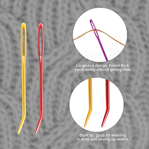 16pcs Large-Eye Blunt Needle, Plastic Bent Tapestry Needle, Stainless Steel Yarn Knitting Needles Sewing Needles Wool Needle Hand Knitting Needle Sewing Knitting Needle for Crochet Projects (2 Styles)