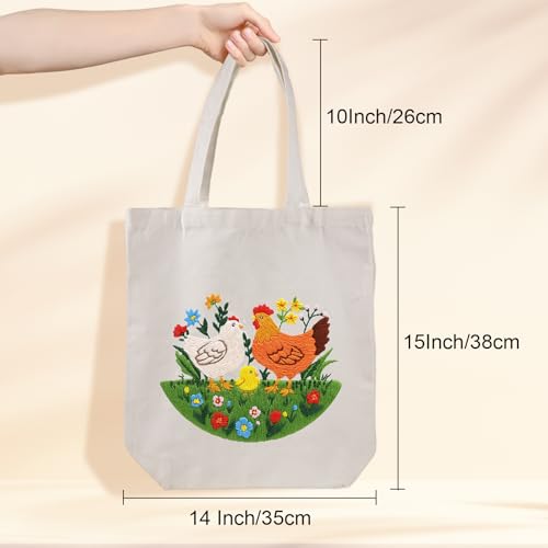 Louise Maelys Embroidery Kit Canvas Tote Bag, Chicken Floral Pattern - color: Rooster