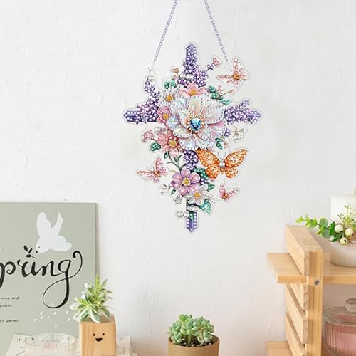 ZeeLionArt Hanging Diamond Art Kits for Adults,Flower Cross Pendant Diamonds Painting Art Kit,5.2x7.1inch Acrylic Diamonds Painting Board Kit Ornament, Special Crystal Diamond Hanging Ornament - color: DP03095