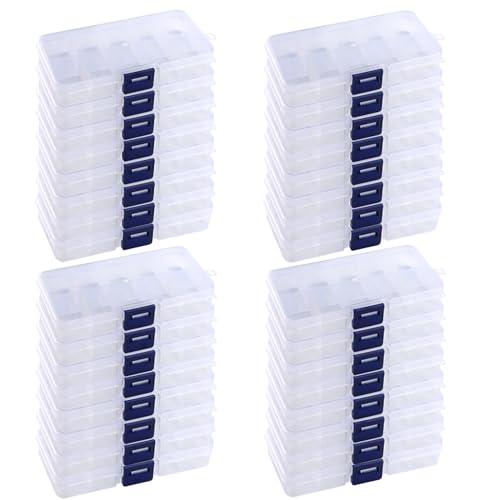 KINJOEK 32 Pack 10 Grids Plastic Bead Organizer Containers Storage, Adjustable Dividers Earring Diamond Jewelry Bead Painting Storage Case, Clear Small Fishing Tackle Box for Cross Stitch Accessories - color: Clear, size: 10Grid 32PCS