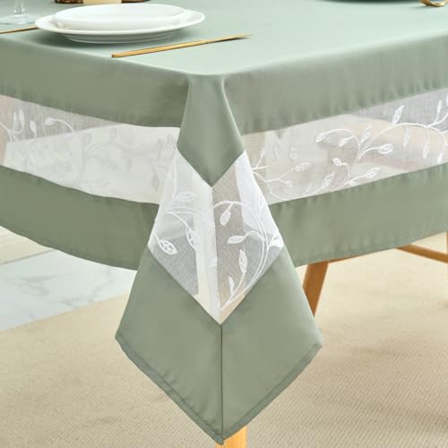 Polyester Fabric Tablecloth with Exquisite Embroidery Sheer Border-Waterproof/Wrinkle Resistant-for Dining,Indoor&Outdoor,Wedding,Holiday,Sage Green,Square 70x70Inch - color: Sage Green, size: 70" x 70" (Square)