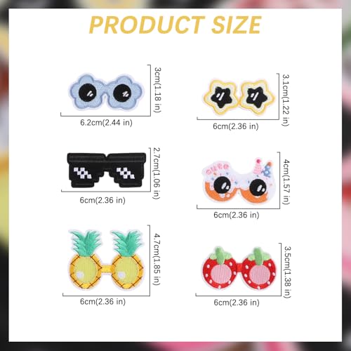 12Pcs Cute Glasses Iron on Patches, Cartoon Embroidered Applique for Hats - color: 12PCS Cute Glasses