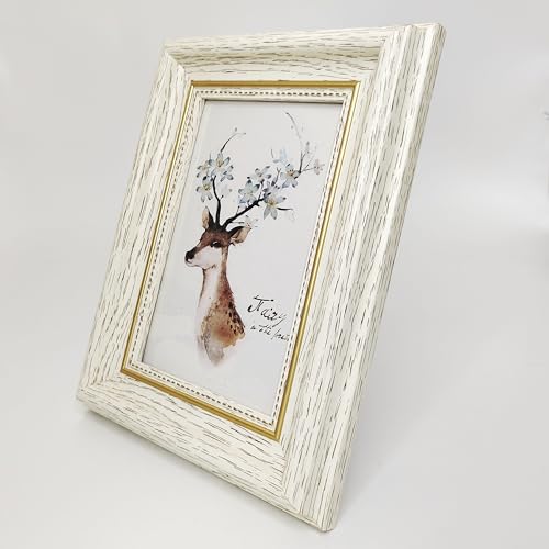Picture Frames 5x7 White (Cream Color) Photo Frame. Frames 7x9.Front opening 4.8x6.8. Darker Blue & Gold.Plastic Panel(not Glass).Peel Off The Panel's Film,Words on the Film Affect the Use. - color: White, size: 5x7