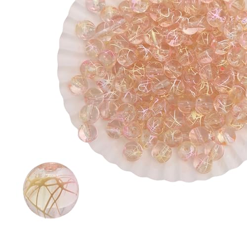 8mm Hand-Drawn Glass Beads Bulk 200pcs Yellow Pink Round - color: Yellow&Pink 8mm