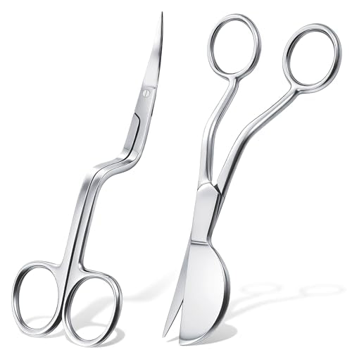 Therwen 1 Applique Duckbill Scissor,1 Bent Handle Curved Embroidery Scissor - style: Bent Handle Curved & Duckbill Scissor