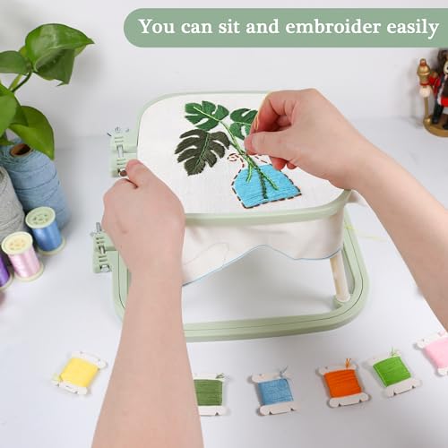 Versatile Double Embroidery Stand, Compact Desktop Embroidery Cross Stitch Frame-Hands Free 2-Tier Embroidery Hoop Frame for Needlepoint Sewing Craft Projects - color: Green