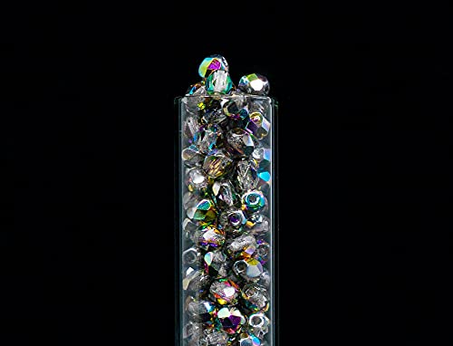 100 pcs of Faceted Fire Polished Pressed Czech Glass Beads 4mm (0.16in), Crystal Vitrail 00030-28101 BCV