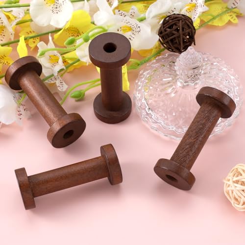 Pndeyo 2pcs Wooden Spools of Crafts, Empty Natural Wood Thread Spools, 1.18x2.76 Inches Unfinished Wooden Textile Bobbin for Organizing Cord Twine Ribbon Chains Elastic Threads- Coffee - color: Coffee-2pcs-2.1x4cm
