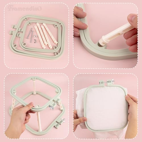 Framendino, Double Layer Embroidery Stand Hoops Frame for Sewing Craft Projects Green - color: Green