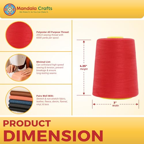 Mandala Crafts 20S/2 Red Polyester 4 Pack of Serger Threads Cones - color: Red, size: Pack of 4 20S/2 24000 YDs