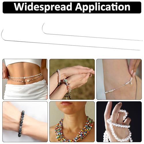 8Pcs Bead Spinner Needles Stainless Big Eye Beading Needles Curved Beading Tool with 2pcs Threaders for DIY Bead Jewelry Making Bracelet Necklace Crafts Supplies Accessories