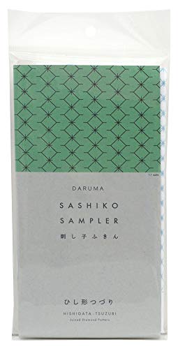 Yokota Daruma Sashiko Cloth - Pre-Printed Sashiko Sampler - White with English Instructions - Joined Diamond Pattern - color: Joined Diamond Pattern, size: Small