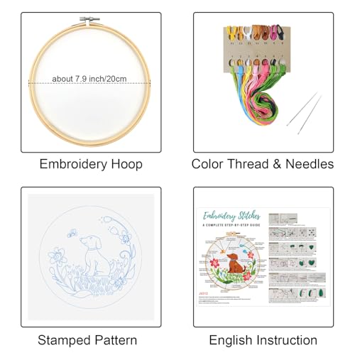 Louise Maelys Floral Dog Embroidery Kit for Beginners Handmade Gift - color: Color 23