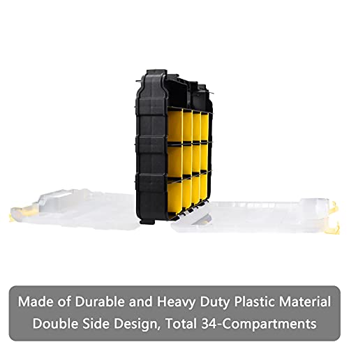 Tools Organizer Box Small Parts Storage Box 34-Compartment Double Side Hardware Organizers with Removable Plastic Dividers for Screws, Nuts, Nails, Bolts - color: Yellow, size: 1 PACK