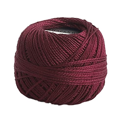 Rhapsody Pearl Cotton Thread Size 8 Crochet Thread Perle 12 Balls Set Hand Knitting, Embroidery, Sashiko, Cross-Stitch, Sewing, Needlepoint, DIY, Quilting (DK Garnet, Col. 122) - color: DK Garnet, Col. 122