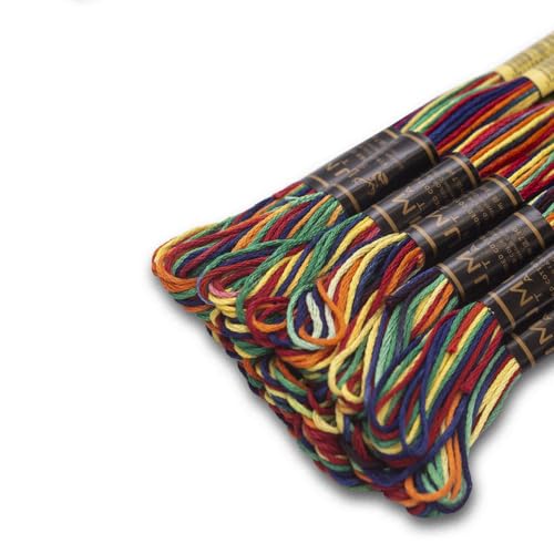 Pack of 12 Premium Embroidery Thread | 100% Egyptian Cotton Premium Skeins | Cross Stitch Embroidery Floss | Oeko TEX Certified | Ideal for Arts & Crafts (Rainbow Variegated 00) - color: Rainbow Variegated 00