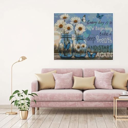 Flower Stamped Cross Stitch Kits Cross Stitch Patterns，Dimensions Cross Stitch Kits Embroidery Kit Arts and Crafts for Beginners 15.7x11.8 inch - color: D042