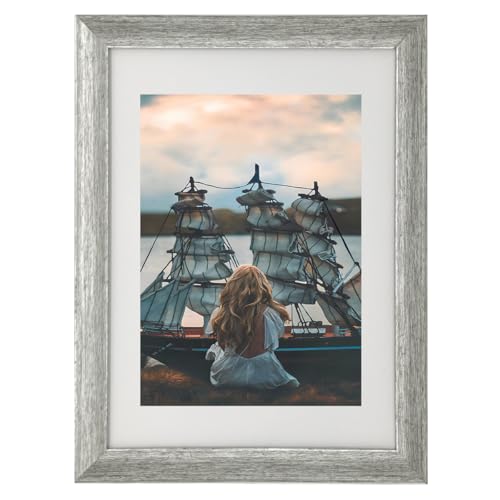 A5 Gallery Picture frames with A6 mat,Freestanding and Wall Mountable Photo Frame,Silver - color: Silver, size: 6x8
