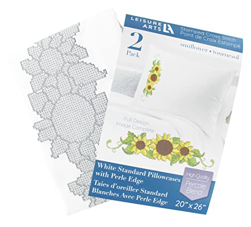 Leisure Arts Pillowcase 20"X26" Sunflower 2Pc, Embroidery Pillow Kit, Stamped Embroidery Pillowcases, Pillow Cases Stamped, Stamped Cross Stitch Cases