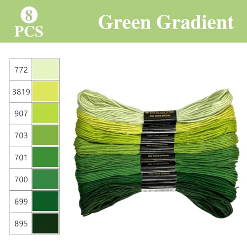 8 Shades Green Gradient Embroidery Thread Set - 8 Meters Each for Hand Embroidery Sewing Crafts (Mint to Forest Ombre)(67977) - color: Green Gradient 67977