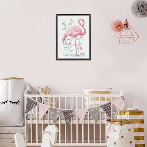 FREEBLOSS Flamingo Cross Stitch Kit Cross Stitch Starter Kit for Adults with Instructions 13 * 17'' Pure Cotton Cloth Cross Stitch for Beginnrs Cross Stitch Wall Hanging No Frame