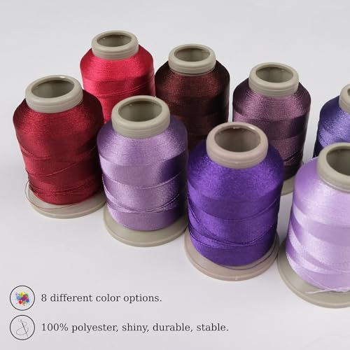 Mixed Colored Embroidery Threads 8 Pack | 8070 | 9280 | 8126 | 1241 | 9083 | 9971 | 9081 | 392 | 15g Polyester Embroidery Machine Thread (8, Purple) - color: Purple